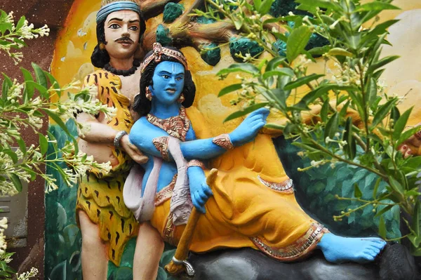 Nahaufnahme Des Hindugottes Krishna Wald Wandkunst Gemäß Der Mythologie Einem — Stockfoto