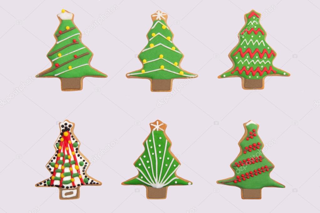 Six gingerbread christmas trees