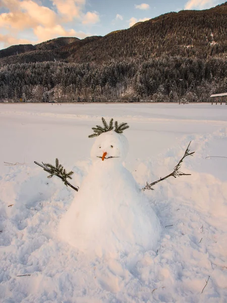 Happy Snowman waiting for sunset