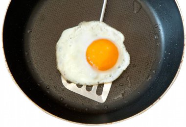 Fried egg in a metal pan clipart