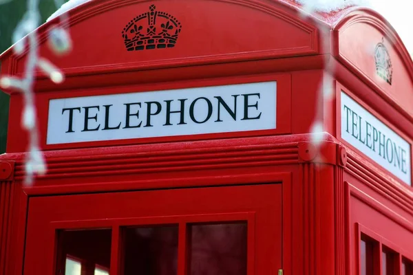 Traditional red british telephone box