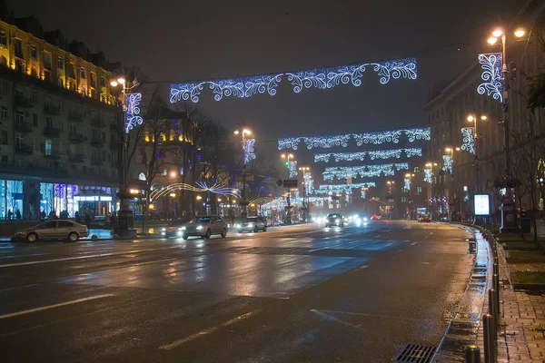 Khreshchatyk, the main street of Kyiv at Christmas — Stock Photo, Image