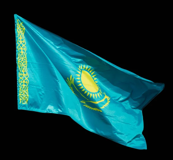 काळ्या पार्श्वभूमीवर कझाकस्तान ध्वज — स्टॉक फोटो, इमेज