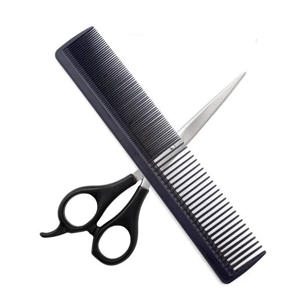 Comb with scissors on a white background — Stock Photo, Image