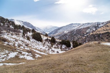Tien Shan dağlarında kışın doğa. Kazakistan