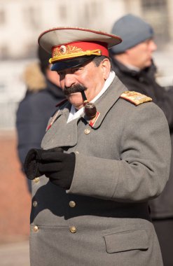 Moskova, Rusya - 24 Mart 2018: Aktör Stalin Moskova'da suretinde