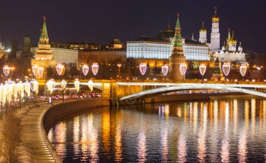 Moskova, Rusya - 24 Mart 2013: Gece Moskova Kremlin