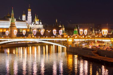 Moskova, Rusya - 24 Mart 2013: Gece Moskova Kremlin