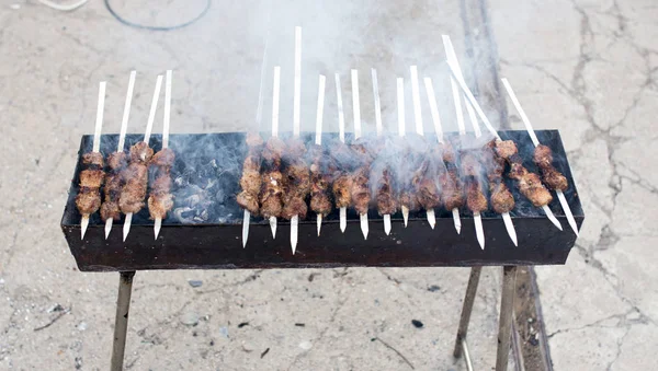 Şiş kebap kömürlerin üzerinde — Stok fotoğraf