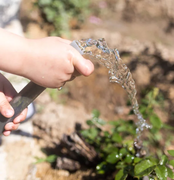 Agua de riego de la manguera al aire libre — Foto de Stock