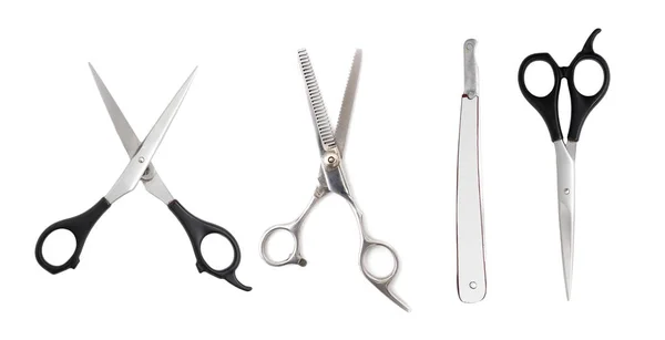 Razor and scissors on a white background — Stock Photo, Image