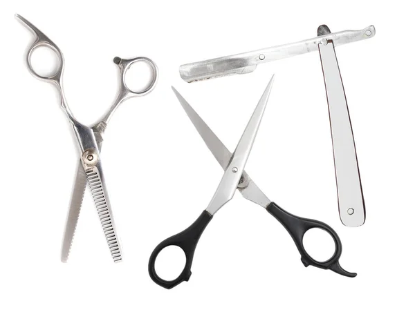 Razor and scissors on a white background — Stock Photo, Image