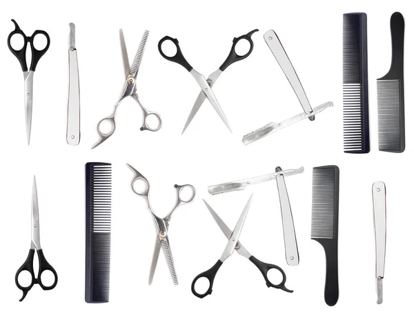 Comb with scissors and razor on a white background — Stock Photo, Image