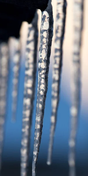 Vinter istappar på solen gryningen — Stockfoto