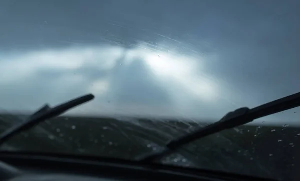 Raindrops on a windshield of car — Stock Photo, Image
