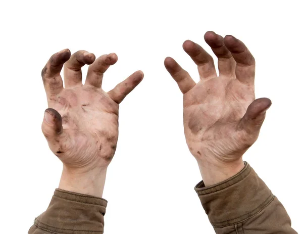 Špinavé ruce na bílém pozadí — Stock fotografie
