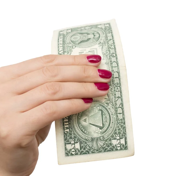 En dollar i räcka av flickan på en vit bakgrund — Stockfoto