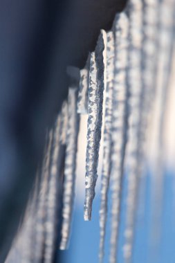 Kış buz sarkıtları güneş şafak üzerinde