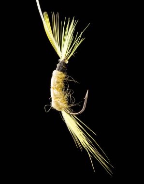 Siyah arka planda balık yakalamak için uç