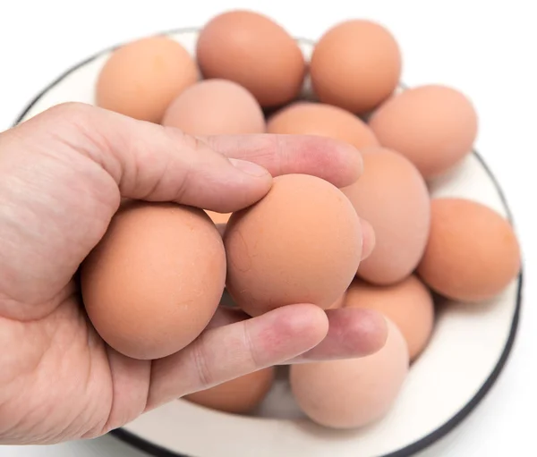 Boiled eggs in his hand — Stock Photo, Image