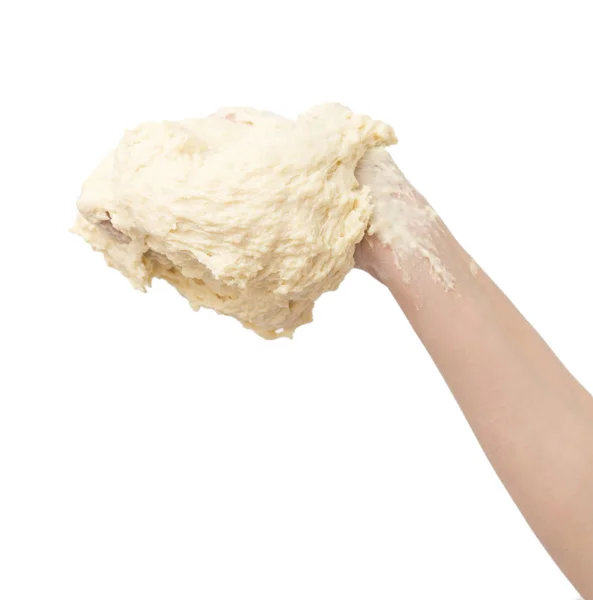 Dough in hand on a white background — Stock Photo, Image