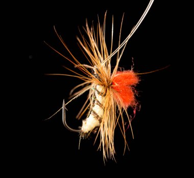 Siyah arka planda balık yakalamak için uç