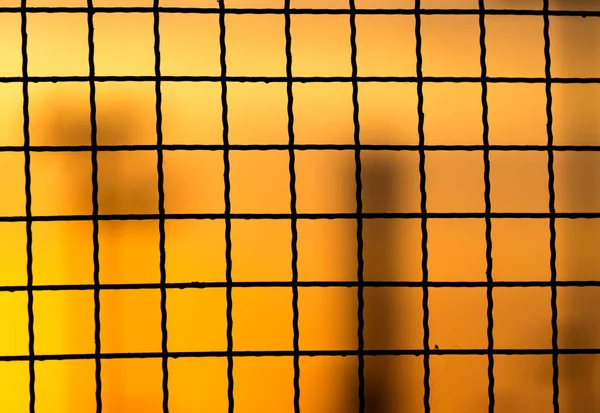 Gün batımında metal çit — Stok fotoğraf