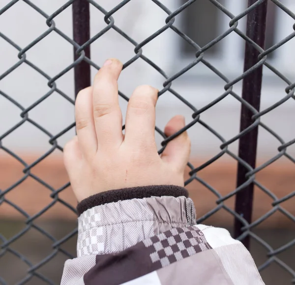 Niños manos en una valla de metal —  Fotos de Stock