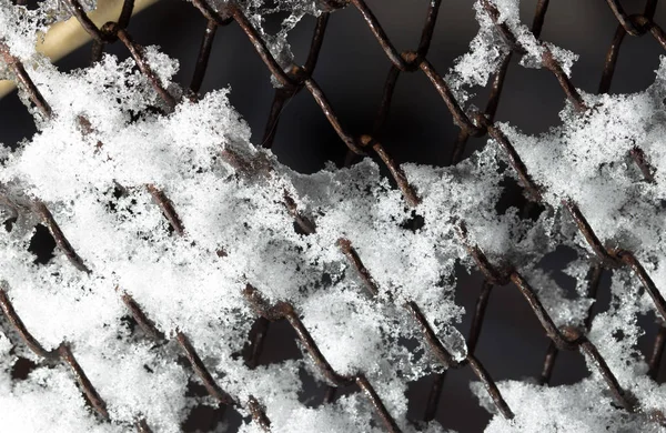 Snow on the fence as a backdrop — Stock Photo, Image