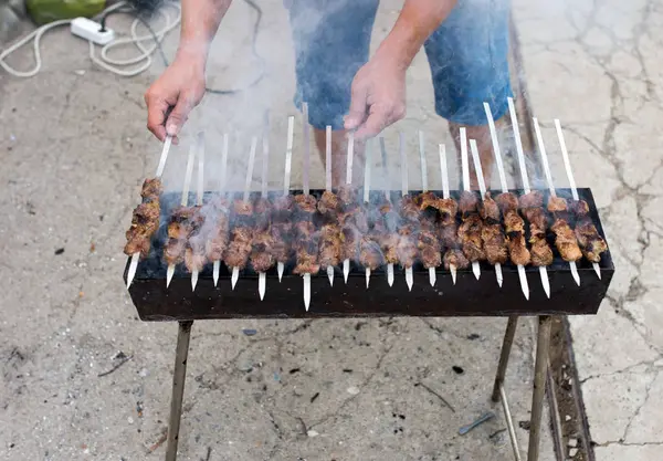 Shish kebab on coals — Stock Photo, Image