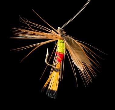 Siyah arka planda balık yakalamak için uç