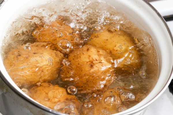 Aardappelen Gekookt Een Pan Foto Studio — Stockfoto