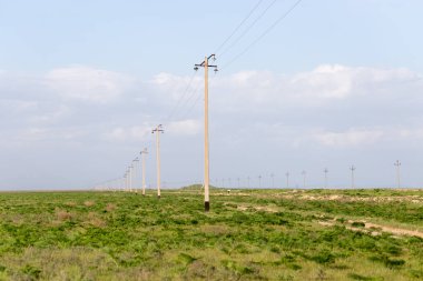 Açık havada elektrik direkleri var. Doğadaki parkta.