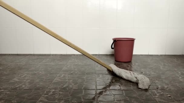 Close Footage Mop Cleaning Floor — Stock Video