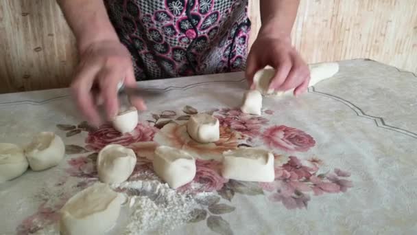 成熟女子准备饺子面团的剪影 — 图库视频影像