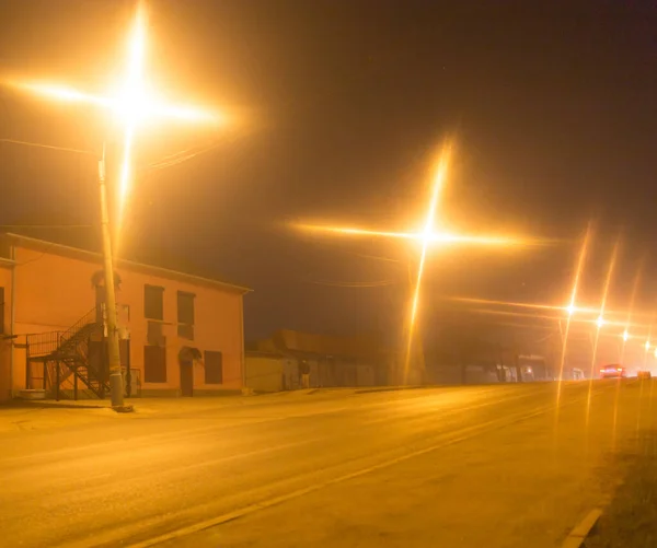 Strada Notte Con Auto Movimento Nel Parco Nella Natura — Foto Stock