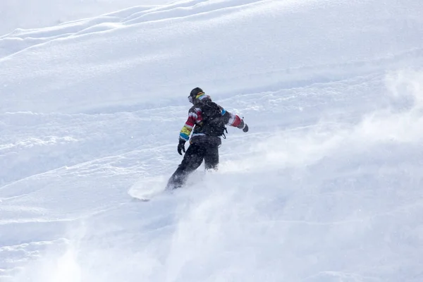 人在雪地里滑雪板 在大自然的公园里 — 图库照片