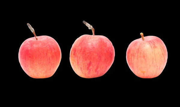 Tři Jablka Černém Pozadí Fotky Studiu — Stock fotografie