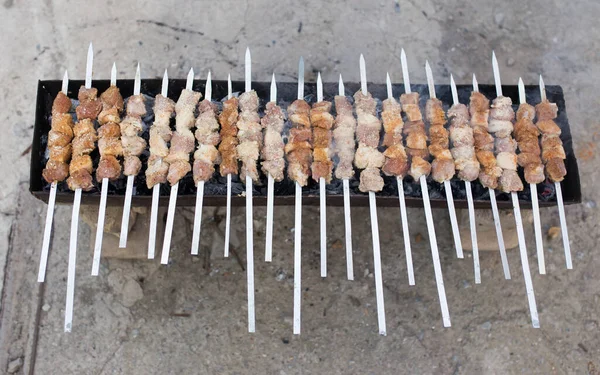 Brochettes Grillées Sur Gril Dans Parc Dans Nature — Photo