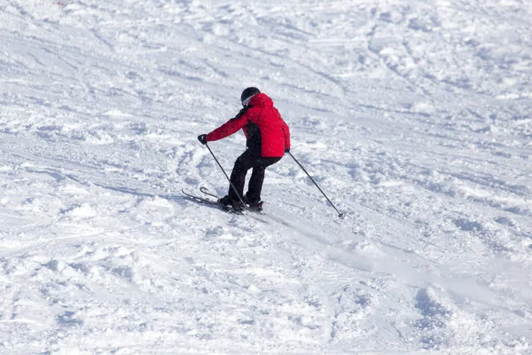 Person Skiing Snowy Mountain Winter — Stock Photo, Image