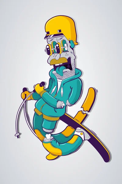 Esquiador em estilo cartoon — Vetor de Stock