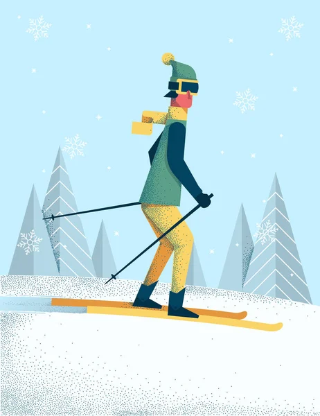 Катание на лыжах на зимней горе — стоковый вектор