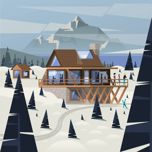 Dřevěné horské chatě — Stockový vektor