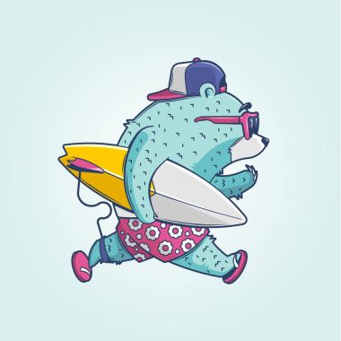 Cute cartoon bear surfer