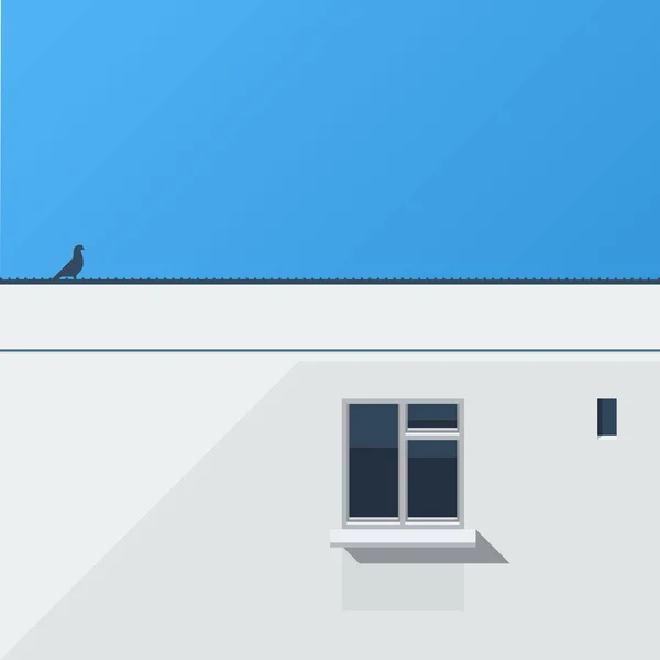 Toit minimaliste du bâtiment avec pigeon — Image vectorielle