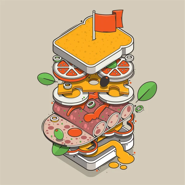 流行のモダンな層状サンドイッチ バナー — ストックベクタ