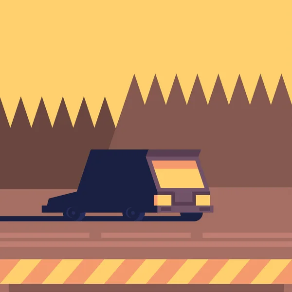 骑在日落公路上的汽车 — 图库矢量图片