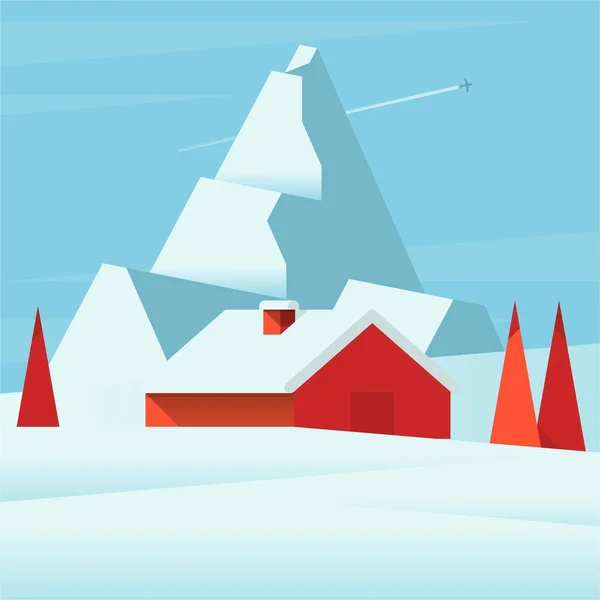 Cabane rouge en montagne — Image vectorielle