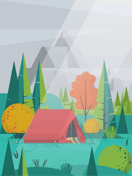 Camping tent in forest — Stock Vector