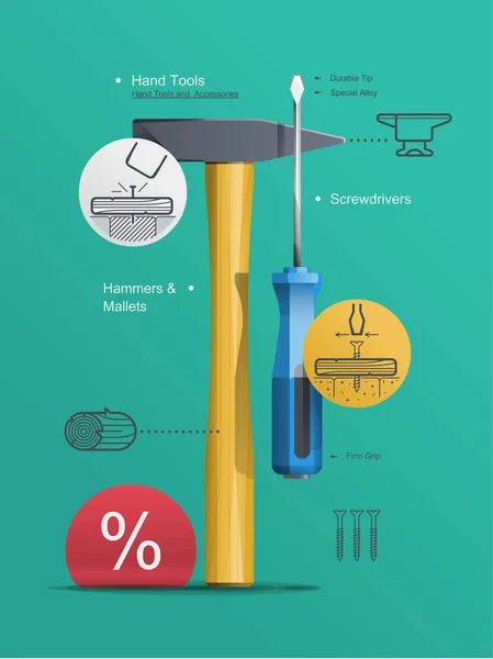 망치 및 나사 드라이버 infographic — 스톡 벡터